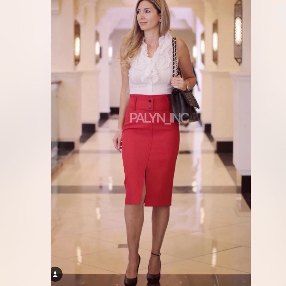 Zara Red Midi Skirt with High Waist and Belt